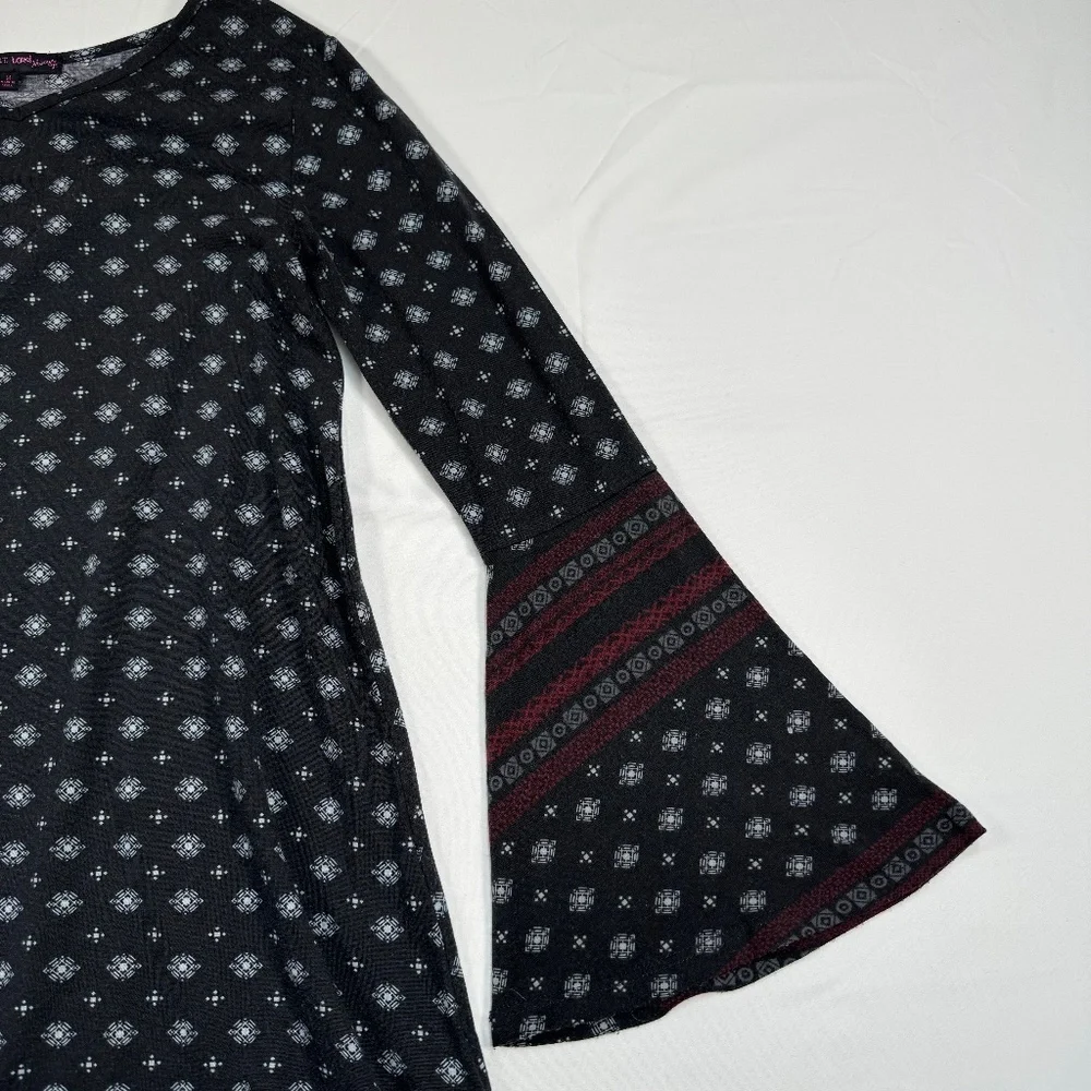 LOL Always Long Sleeve Knee Length Casual Dress Womens Size M Black Bell Sleeve - Picture 8 of 8